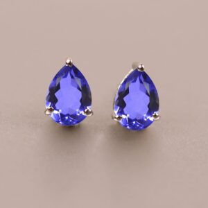 Pear Tanzanite Stud Earrings: 14k Gold Or Sterling Silver, Birthstone