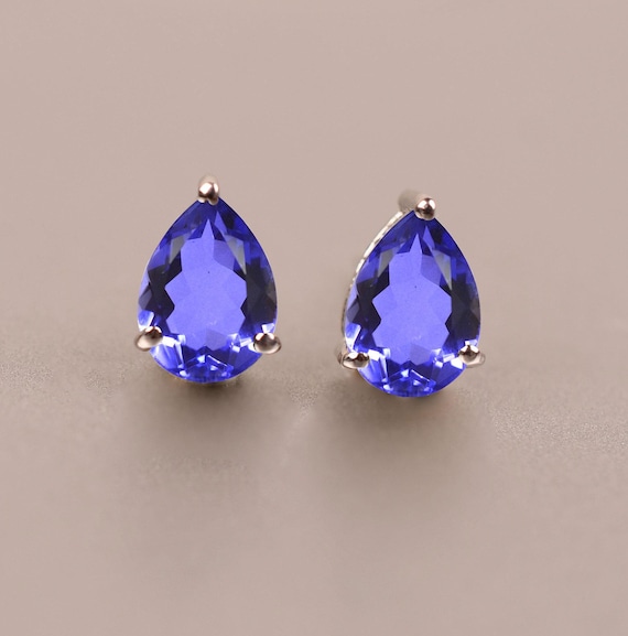 Pear Tanzanite Stud Earrings: 14k Gold Or Sterling Silver, Birthstone Pear Tanzanite Stud Earrings: 14k Gold Or Sterling Silver, Birthstone
