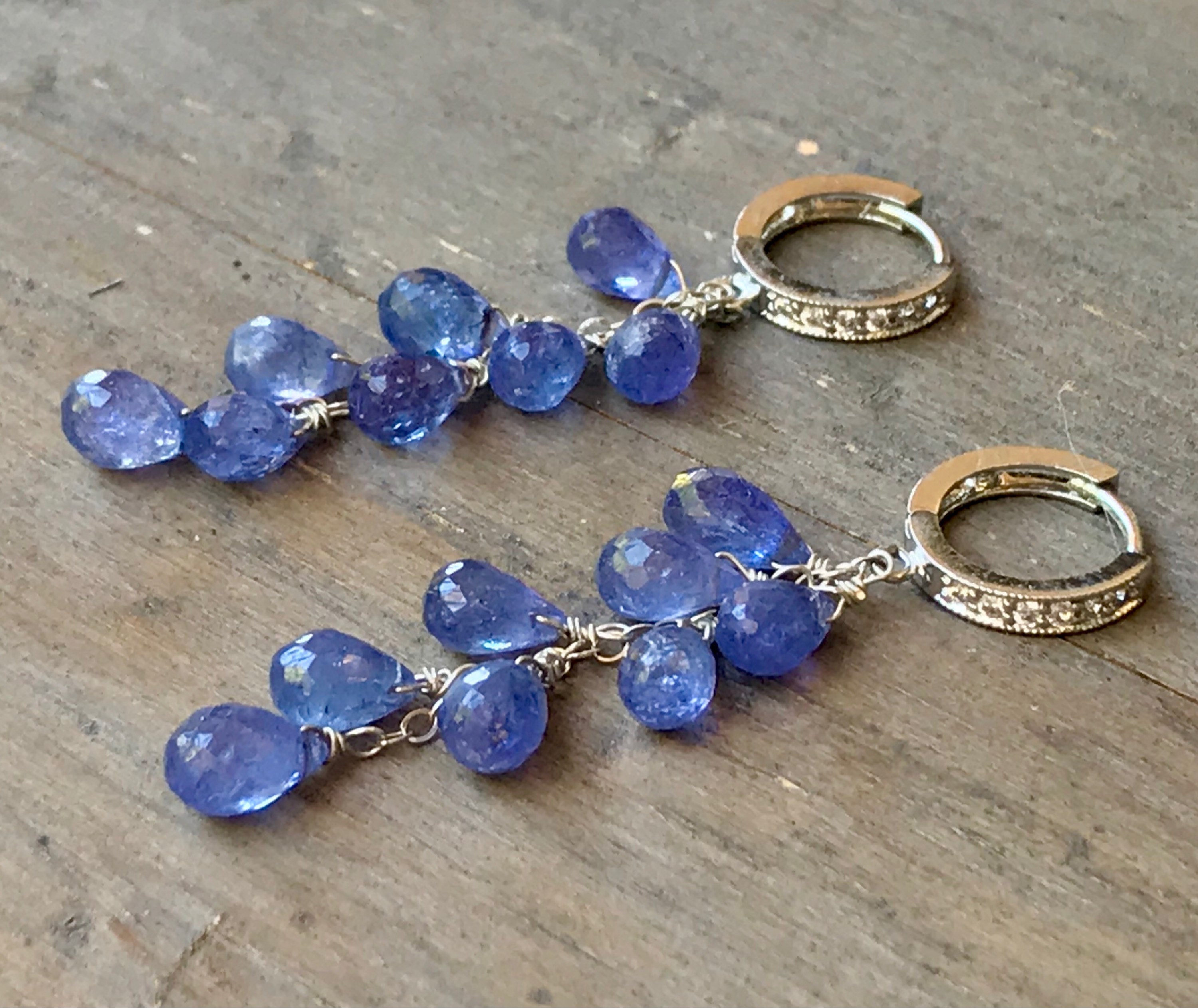 Periwinkle Tanzanite Sterling Silver Earrings: Cz Pave Leverbacks