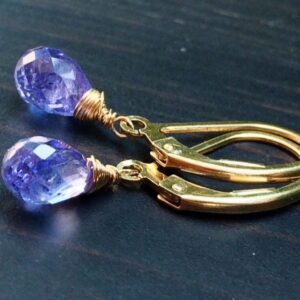 Petite Tanzanite Dangle Earrings: Purple-blue Gemstone, Handmade Jewelry