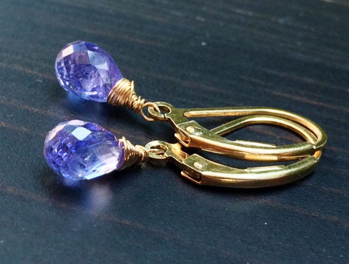 Petite Tanzanite Dangle Earrings: Purple-blue Gemstone, Handmade Jewelry