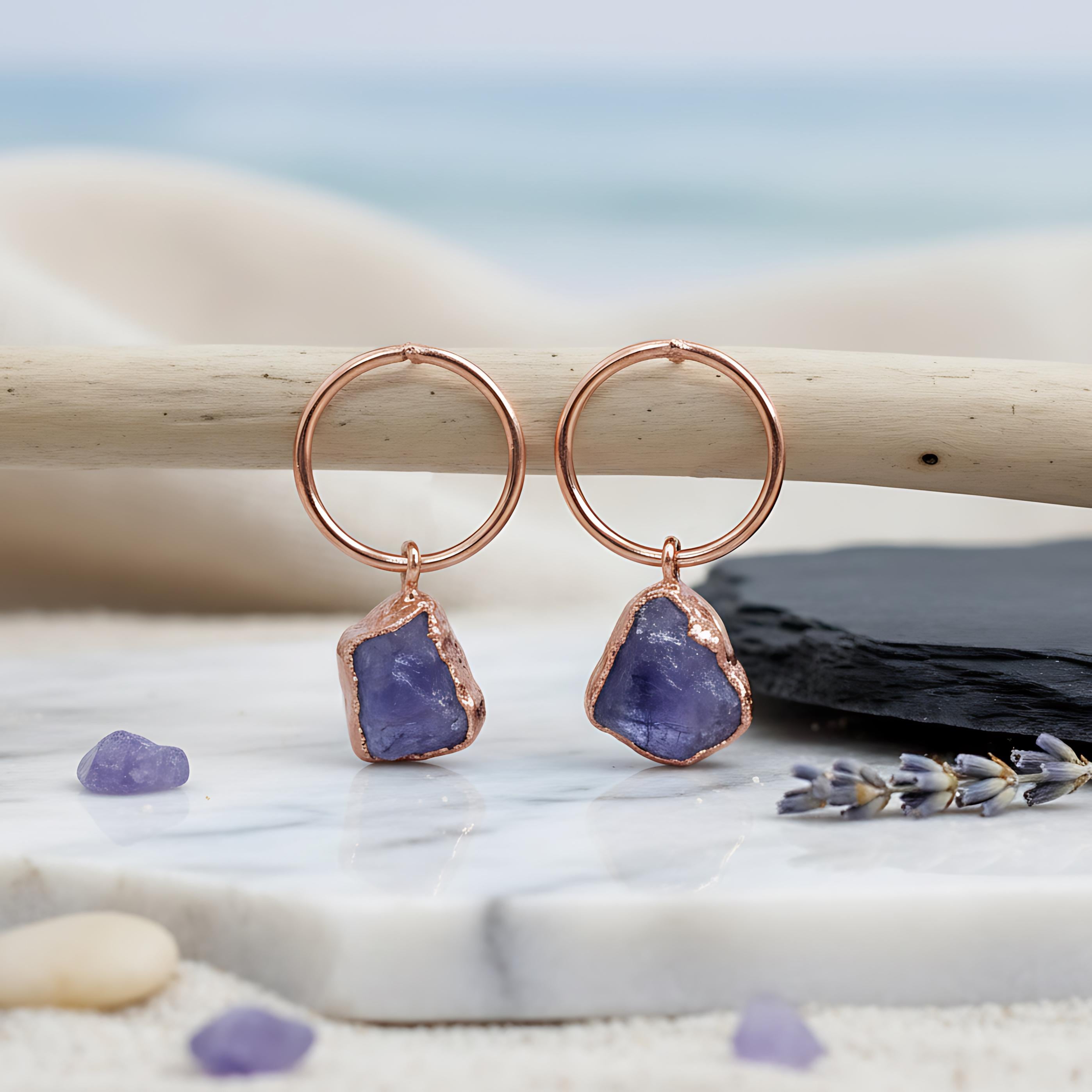 Raw Tanzanite Dangle Earrings Boho Earrings Gemstone Earrings Statement Earrings Handmade Jewelry December Birthstone Jewelry
