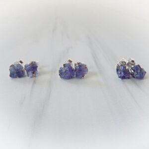 Raw Tanzanite Gemstone Earrings Sterling Silver • Raw Tanzanite Earring Studs