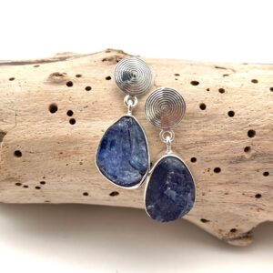 Raw Tanzanite Sterling Silver Earrings, Natural Stone Posts