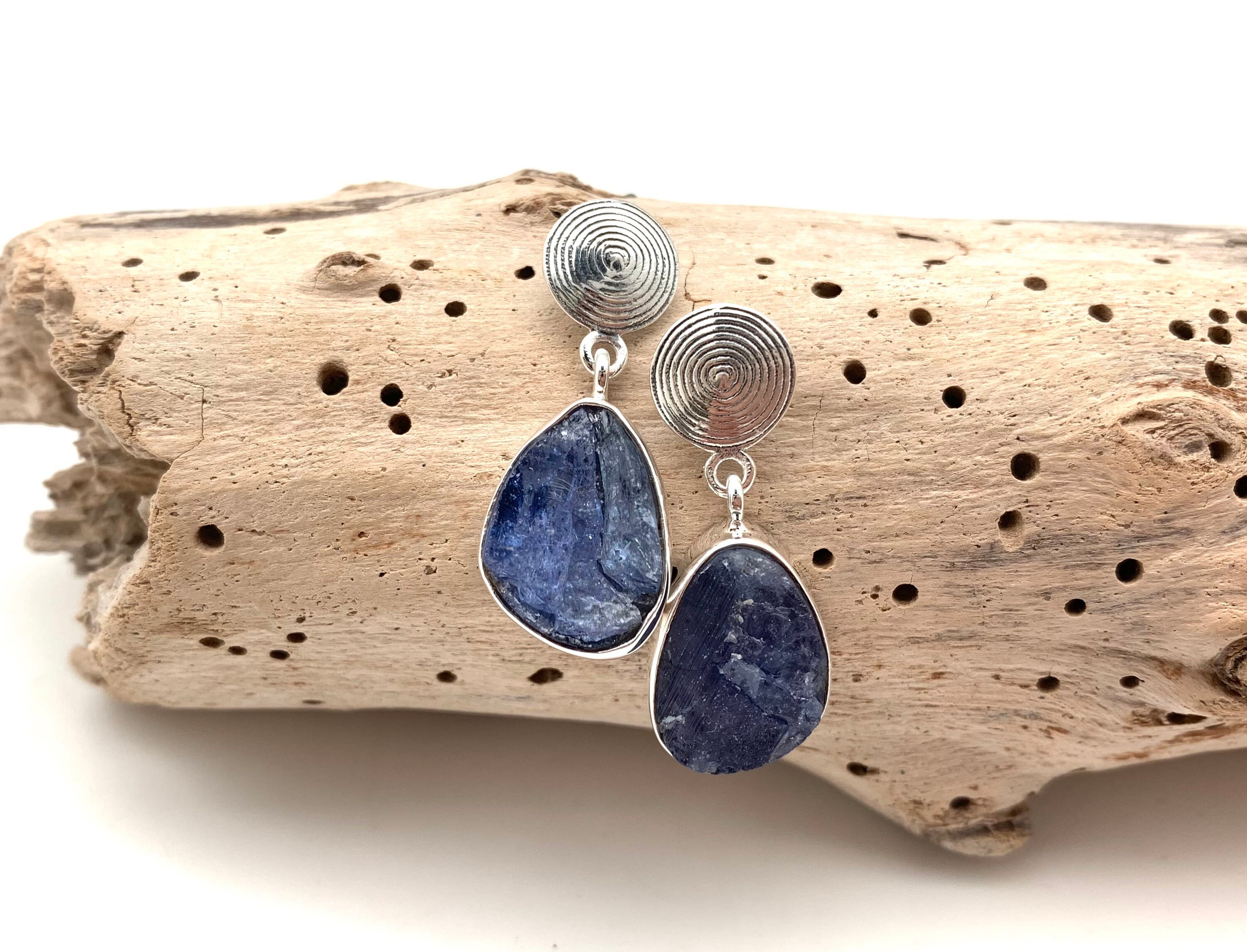 Raw Tanzanite Sterling Silver Earrings, Natural Stone Posts