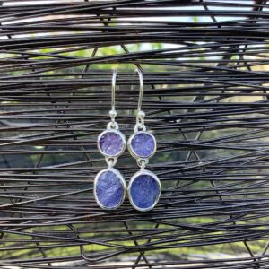Raw Tanzanite Sterling Silver Drop Earrings: Gemstone Jewelry