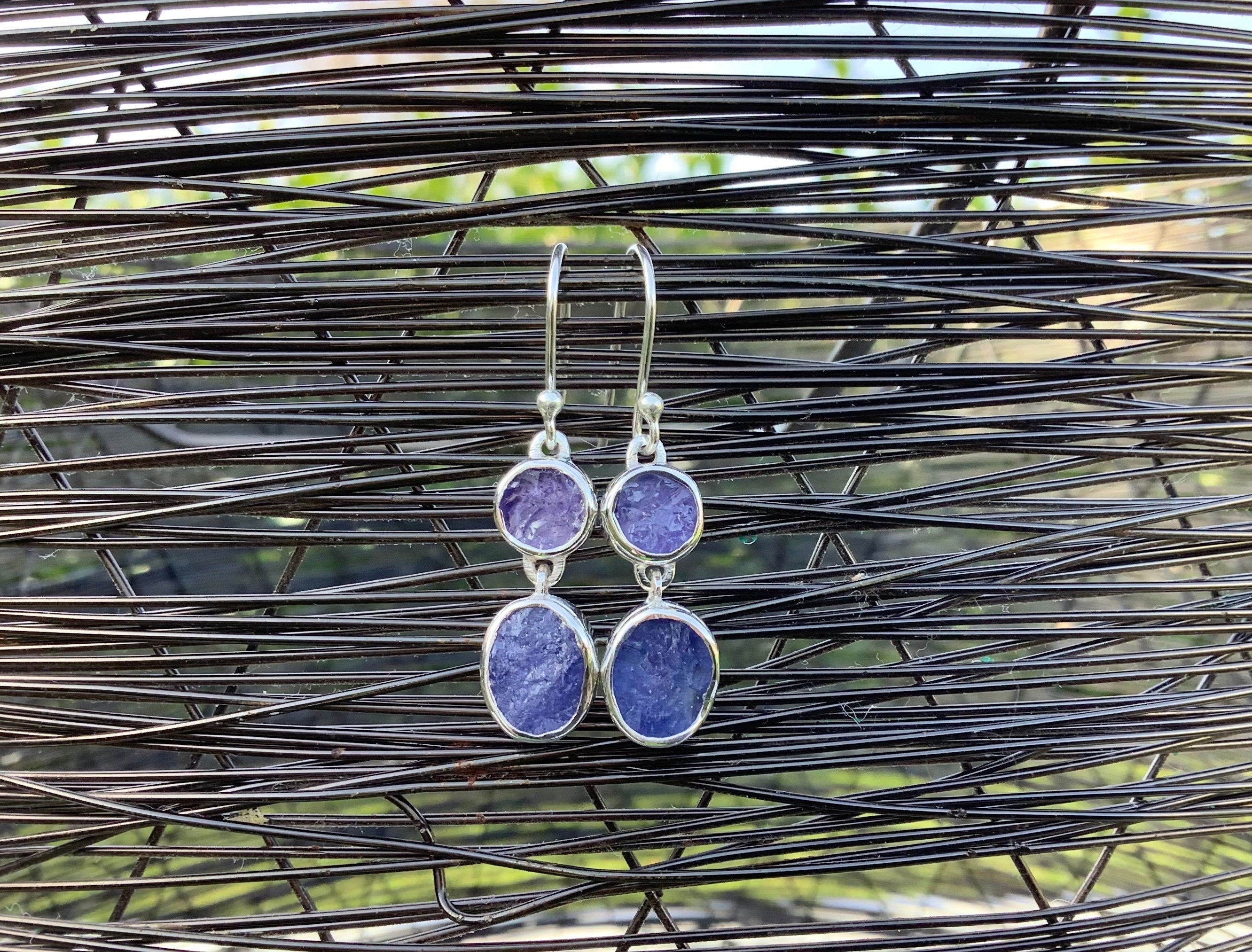 Raw Tanzanite Sterling Silver Drop Earrings: Gemstone Jewelry