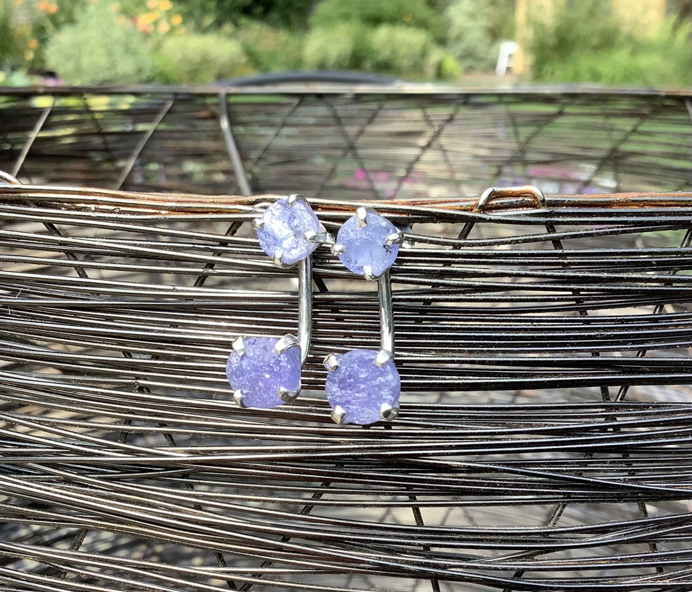 Raw Tanzanite Sterling Silver Jacket Earrings: 2-way Gemstone Studs
