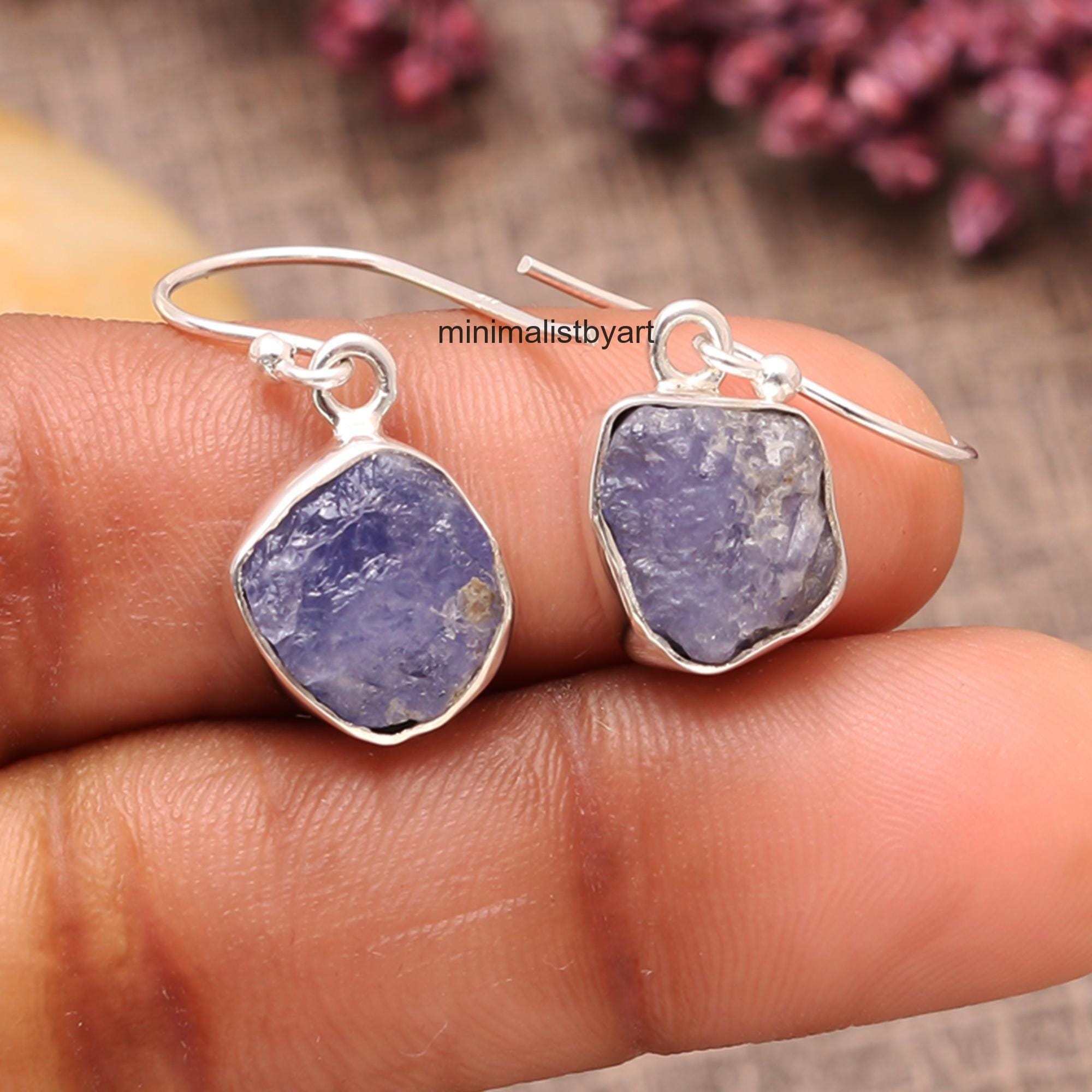 Raw Tanzanite Earrings: Sterling Silver Dangle Jewelry Raw Tanzanite Earrings: Sterling Silver Dangle Jewelry