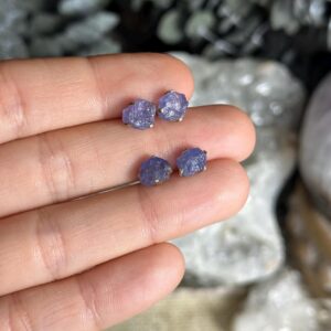 Rough Tanzanite Crystal Stud Earrings, .925 Silver, Sterling Post Earring,