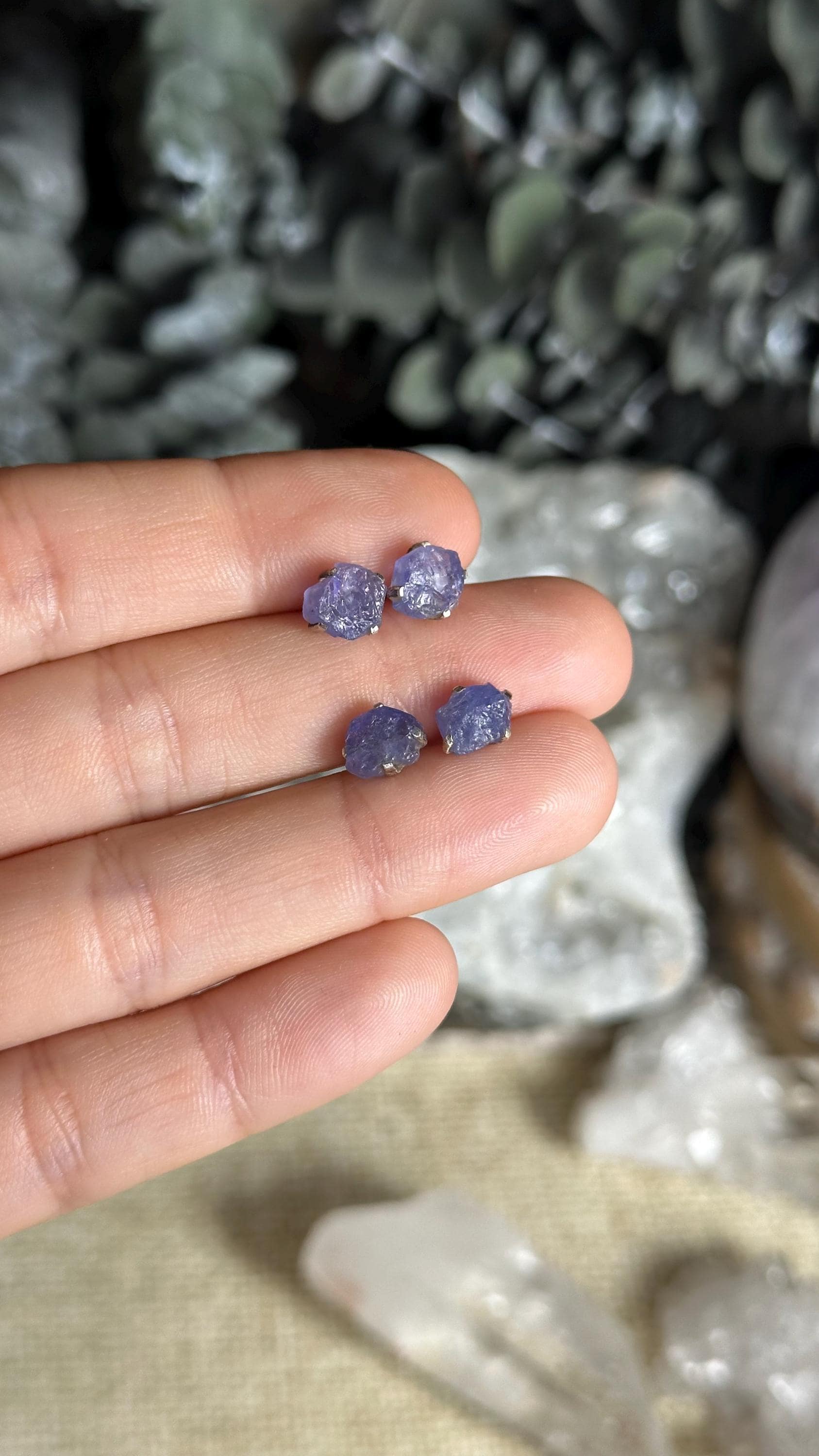 Rough Tanzanite Crystal Stud Earrings, .925 Silver, Sterling Post Earring,