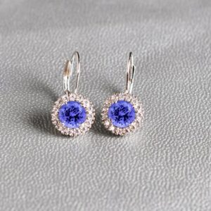 Round Tanzanite Leverback Earrings – Birthstone Jewelry, Blue Gemstone Wedding & Anniversary Gifts For Her
