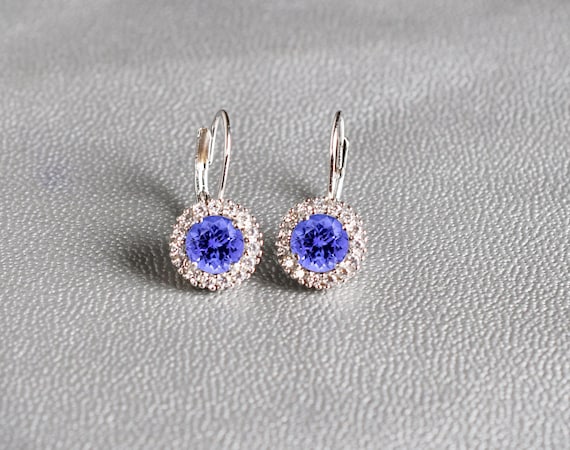 Round Tanzanite Leverback Earrings – Birthstone Jewelry, Blue Gemstone Wedding & Anniversary Gifts For Her Round Tanzanite Leverback Earrings – Birthstone Jewelry, Blue Gemstone Wedding & Anniversary Gifts For Her