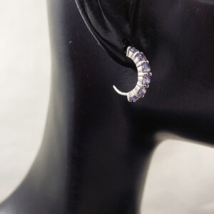 Tanzanite Earrings - Sterling Silver - Mini Gemstone Hoop Stud Earrings - 12 Mm