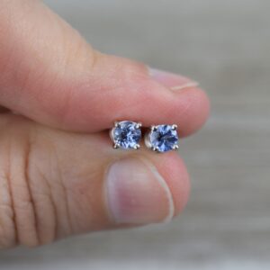 Tanzanite Stud Earrings (sterling Silver) - Dainty Genuine Tanzanite Studs - 4 Mm