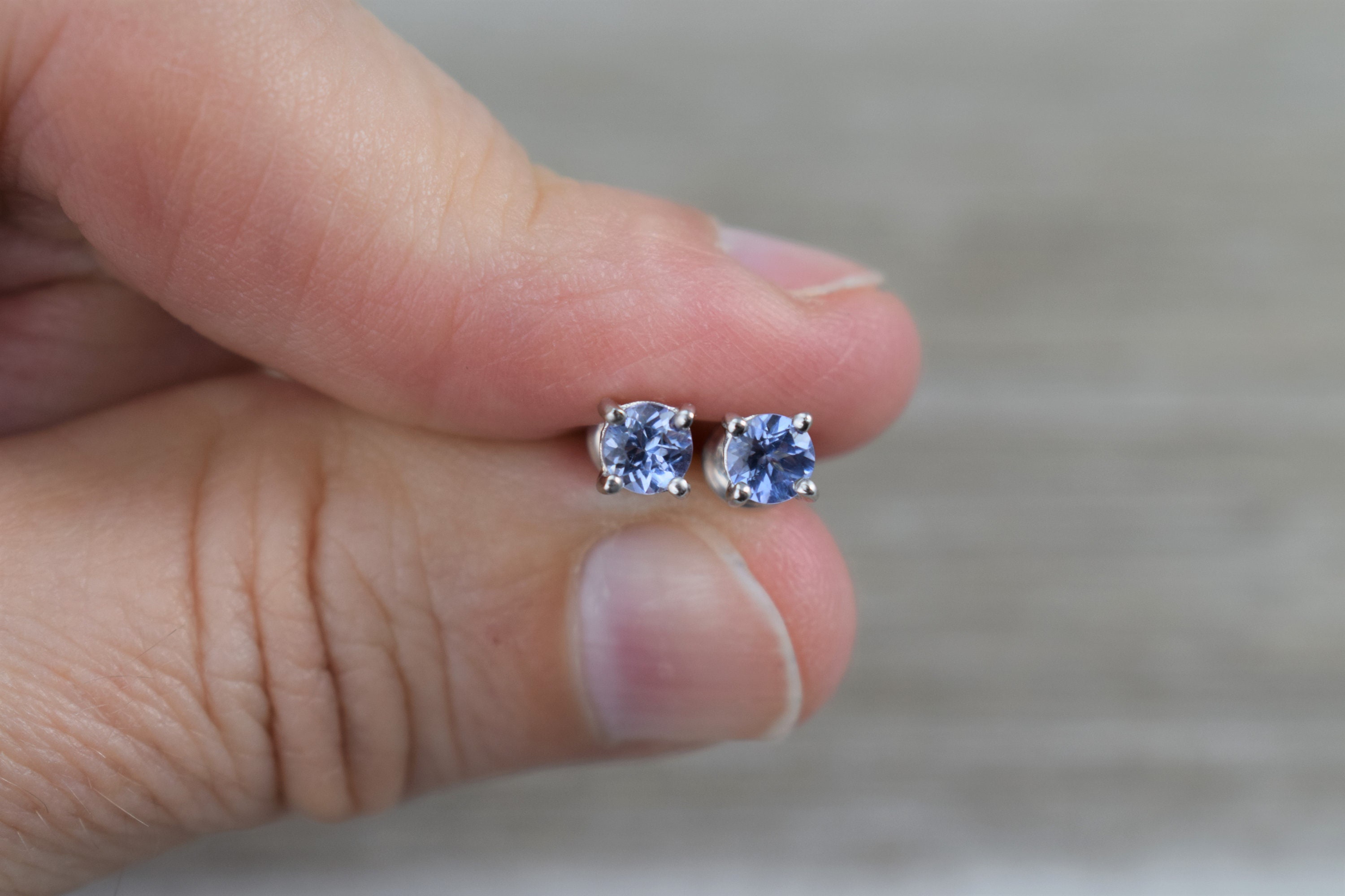 Tanzanite Stud Earrings (sterling Silver) - Dainty Genuine Tanzanite Studs - 4 Mm