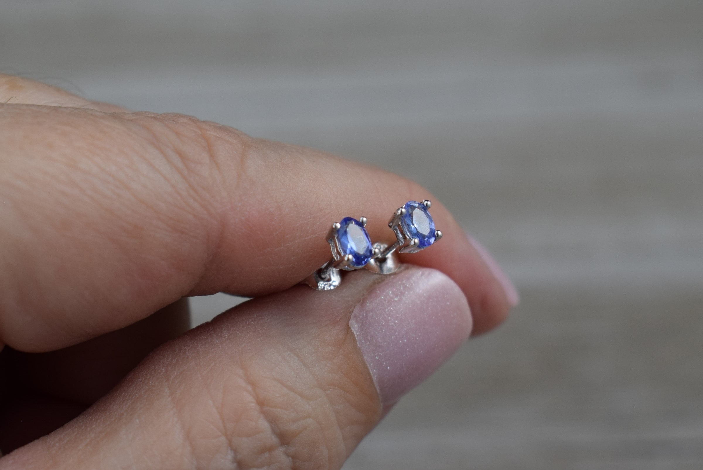 Tanzanite Stud Earrings (sterling Silver) - Natural Faceted Gemstone Studs - 5 X 3 Mm Oval