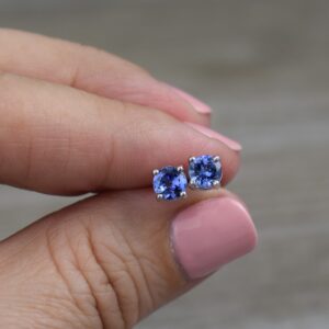 Tanzanite Stud Earrings (sterling Silver) - Natural Faceted Gemstone Studs - 5 Mm