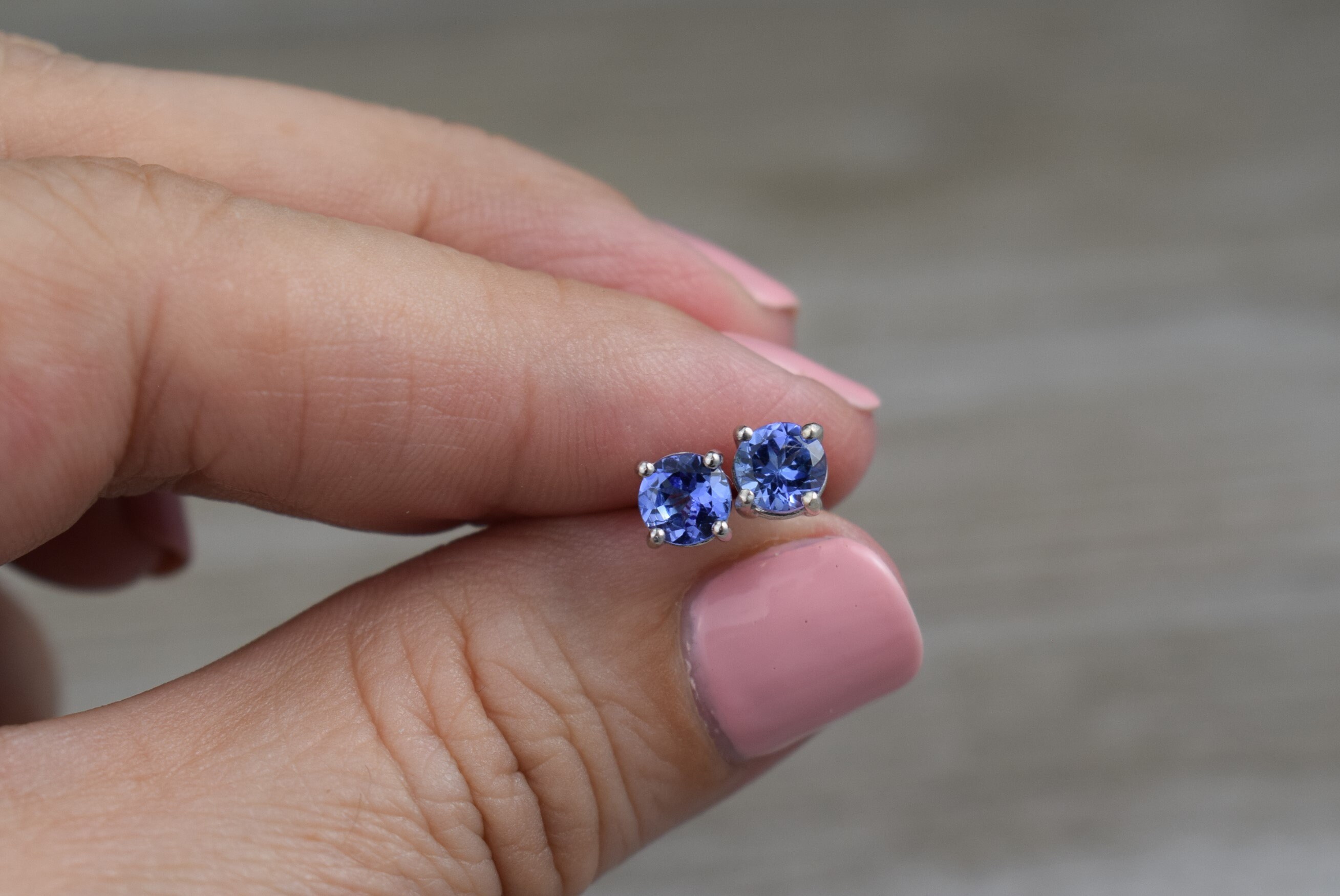 Tanzanite Stud Earrings (sterling Silver) - Natural Faceted Gemstone Studs - 5 Mm