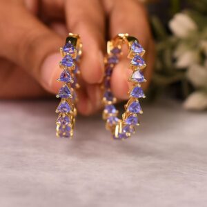 Trilliant Tanzanite Hoop Earrings, Bridal Jewelry, Delicate Wedding Earring, Circle Earrings, Gift For Her