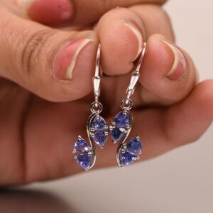 Trillion Cut Tanzanite Earring- Blue Duck Leverback , Anniversary Gifts, Bridal Drop Or Dangle Earrings