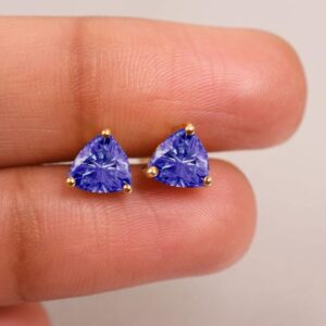 Trillion Tanzanite Stud Earrings – 925 Sterling Silver, Bridal Jewelry