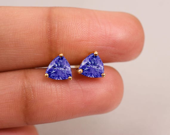 Trillion Tanzanite Stud Earrings – 925 Sterling Silver, Bridal Jewelry