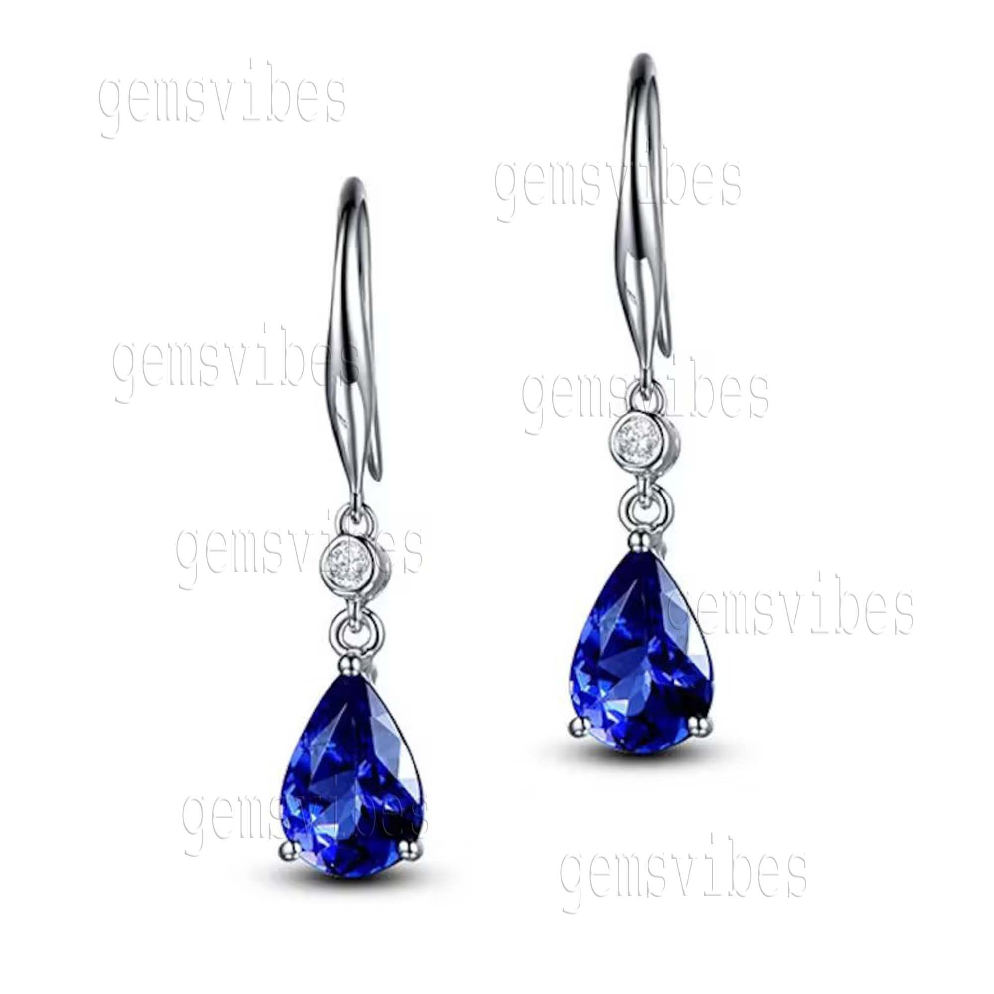 Unique Tanzanite Earring Solid 925 Sterling Hook Earring For Womern Engagement Gift For Her Teadrop Gemstone Tanzanite Dangle Halo Earrings