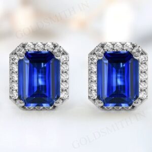 Vintage Tanzanite Halo Style Earrings Unique Handmade Earrings 14k Rose Gold Tanzanite Stud Earrings Emerald Cut Tanzanite Wedding Earrings