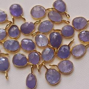 Tanzanite Faceted Free Form Shape Connectors, Single Loop 925 Silver with Gold Polish Bezel Findings, Tanzanite Charms for Jewelry - ADG508 Tanzanite Faceted Free Form Shape Connectors, Single Loop 925 Silver with Gold Polish Bezel Findings, Tanzanite Charms for Jewelry - ADG508