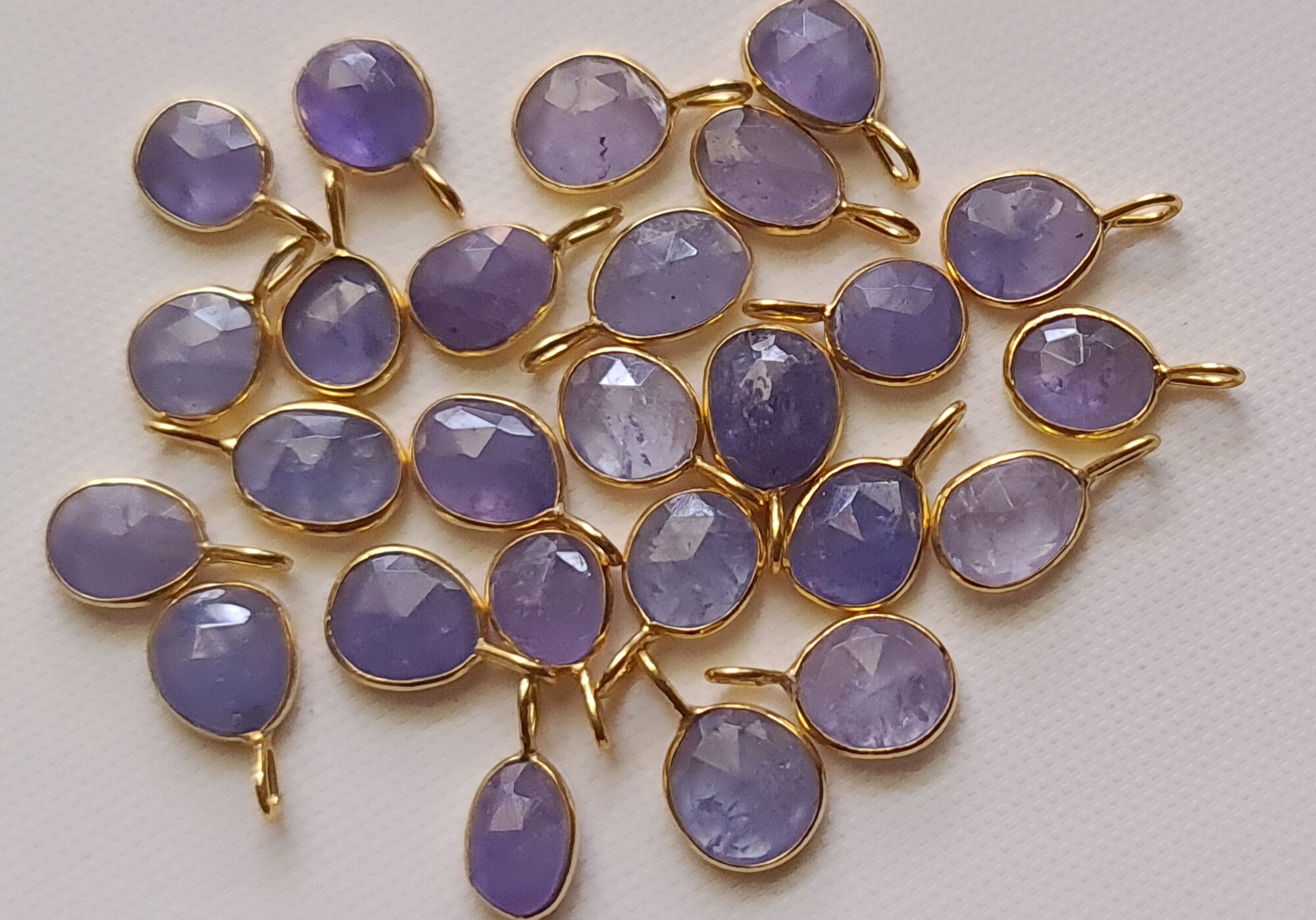 Tanzanite Faceted Free Form Shape Connectors, Single Loop 925 Silver With Gold Polish Bezel Findings, Tanzanite Charms For Jewelry - Adg508 Tanzanite Faceted Free Form Shape Connectors, Single Loop 925 Silver With Gold Polish Bezel Findings, Tanzanite Charms For Jewelry - Adg508
