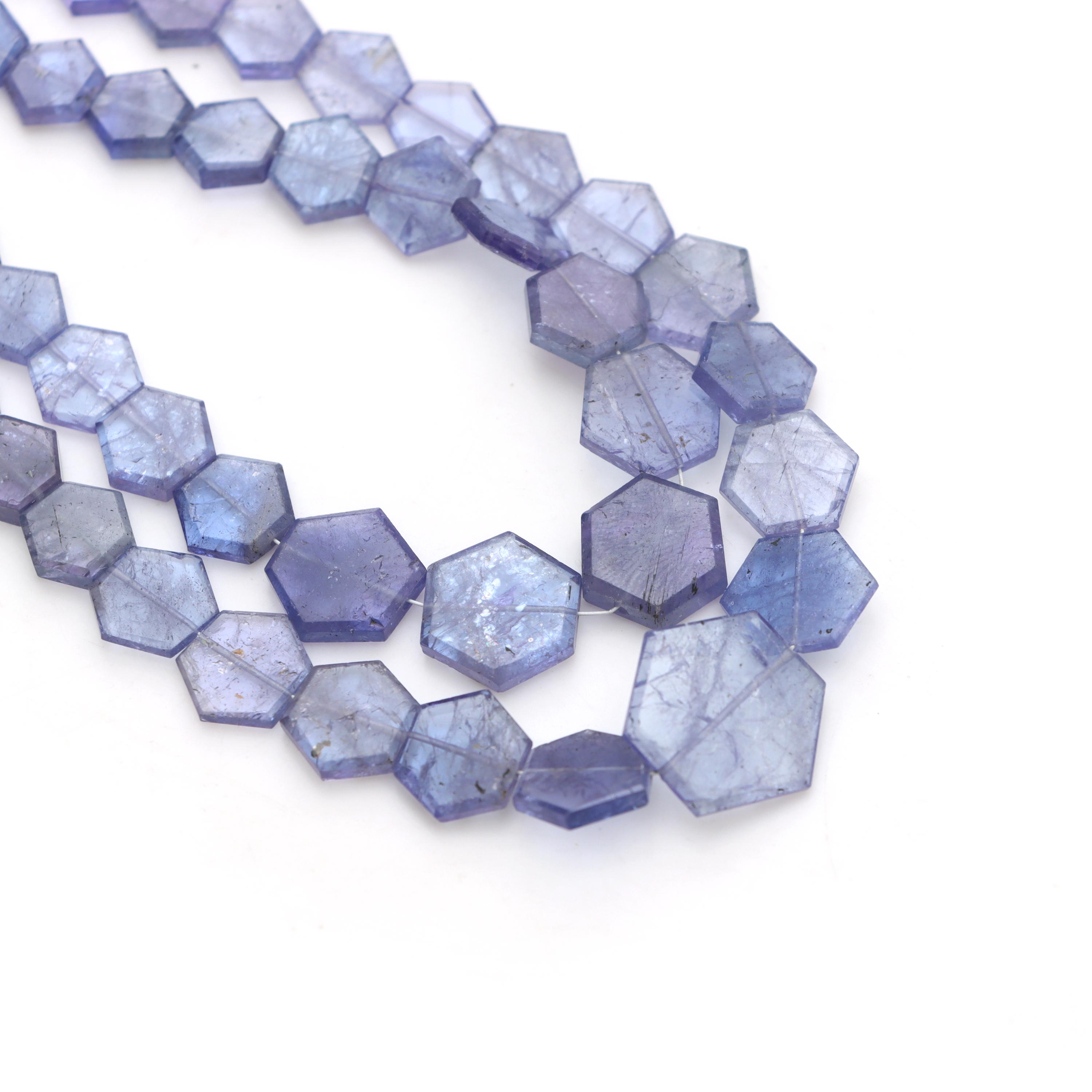 Tanzanite Faceted Hexagon Beads, 6x7 Mm To 13x15 Mm, Tanzanite Hexagon, Tanzanite Jewelry Making Gemstone Beads, 18 Inches Strand