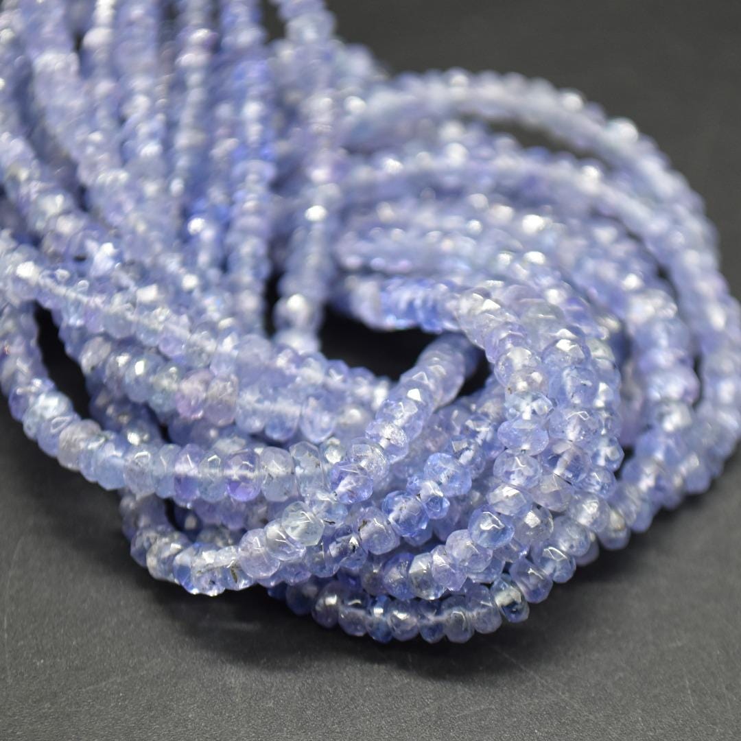 Tanzanite Irregular Faceted Rondelle Beads - 3-4mm X 1.8-3mm - 20" Strand - Gemstone Beads For Jewellery