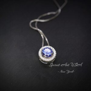 18kgp Sterling Silver Tanzanite Choker - Minimalist Blue Gemstone Halo Lab Created Tanzanite Necklace 065 18kgp Sterling Silver Tanzanite Choker - Minimalist Blue Gemstone Halo Lab Created Tanzanite Necklace 065