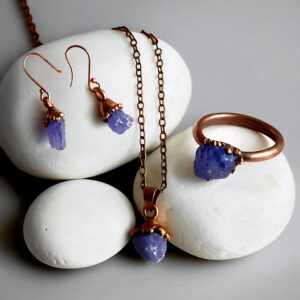 3 Piece Tanzanite Jewelry Set Raw Crystal Necklace Dainty Earrings Minimal Ring December Jewelry Handmade Jewelry Gemstone Ring 3 Piece Tanzanite Jewelry Set Raw Crystal Necklace Dainty Earrings Minimal Ring December Jewelry Handmade Jewelry Gemstone Ring