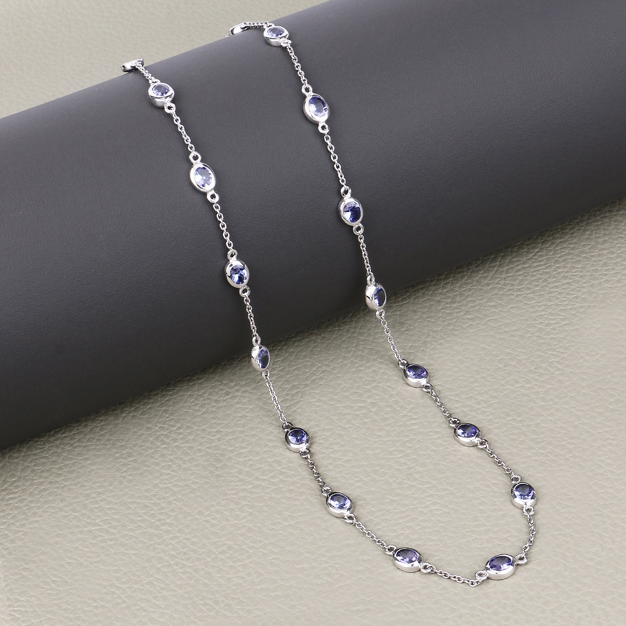925 Sterling Silver Tanzanite By The Yard Necklace, Tanzanite Necklace, Bezel Necklace, Station Necklace, December Birthstone, Gift For Her