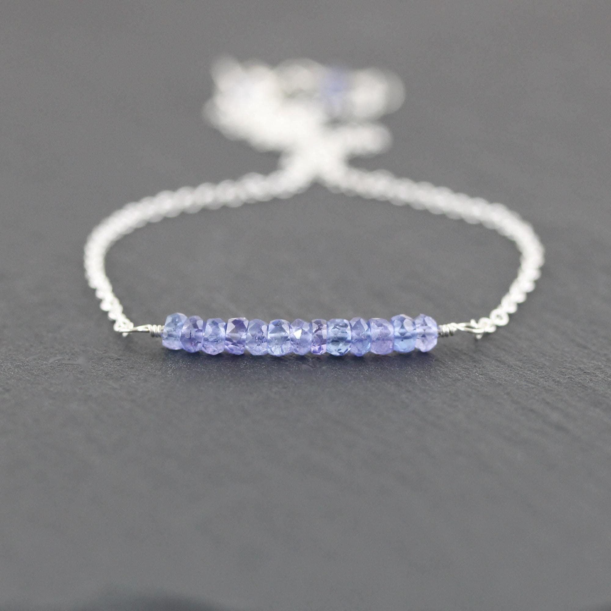 Tanzanite Bar Necklace In Sterling Silver, 14kt Gold Or Rose Gold Filled, Dainty Gemstone Choker, Simple Delicate Layering Jewelry For Women Tanzanite Bar Necklace In Sterling Silver, 14kt Gold Or Rose Gold Filled, Dainty Gemstone Choker, Simple Delicate Layering Jewelry For Women