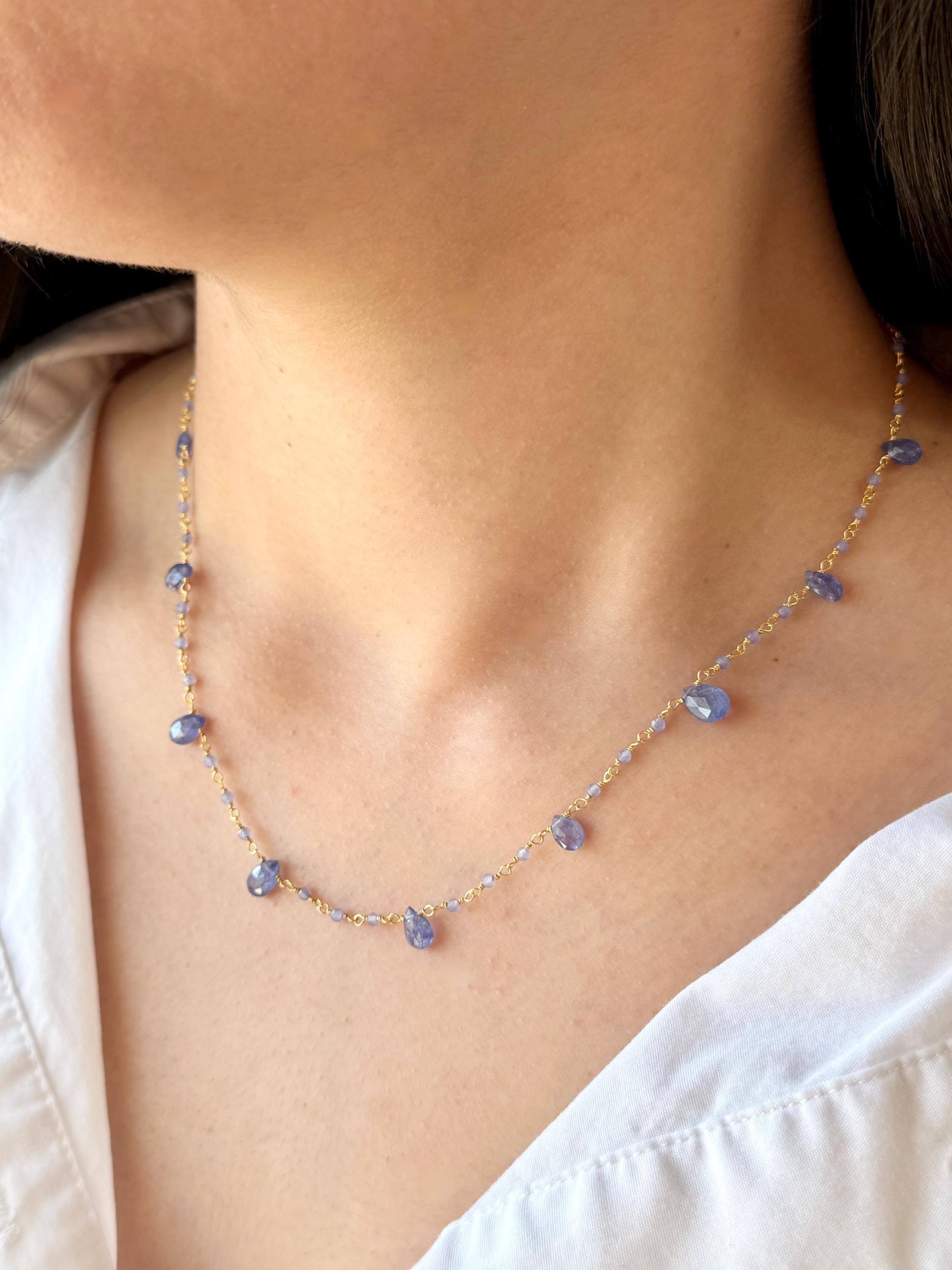 Tanzanite Beaded Choker Necklace In Gold Filled, Wire Wrapped Periwinkle Jewelry Dainty Minimalist Necklace, December Birthstone Gift Tanzanite Beaded Choker Necklace In Gold Filled, Wire Wrapped Periwinkle Jewelry Dainty Minimalist Necklace, December Birthstone Gift