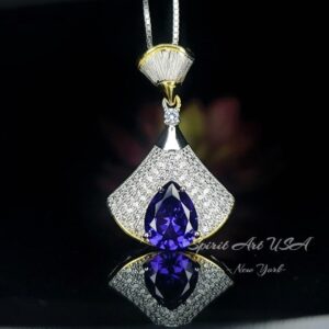 Blue Tanzanite Necklace - 18k @ Sterling Silver - Gemstone Teardrop Halo 3 Ct Blue Tanzanite Jewelry - December Birthstone #902 Blue Tanzanite Necklace - 18k @ Sterling Silver - Gemstone Teardrop Halo 3 Ct Blue Tanzanite Jewelry - December Birthstone #902