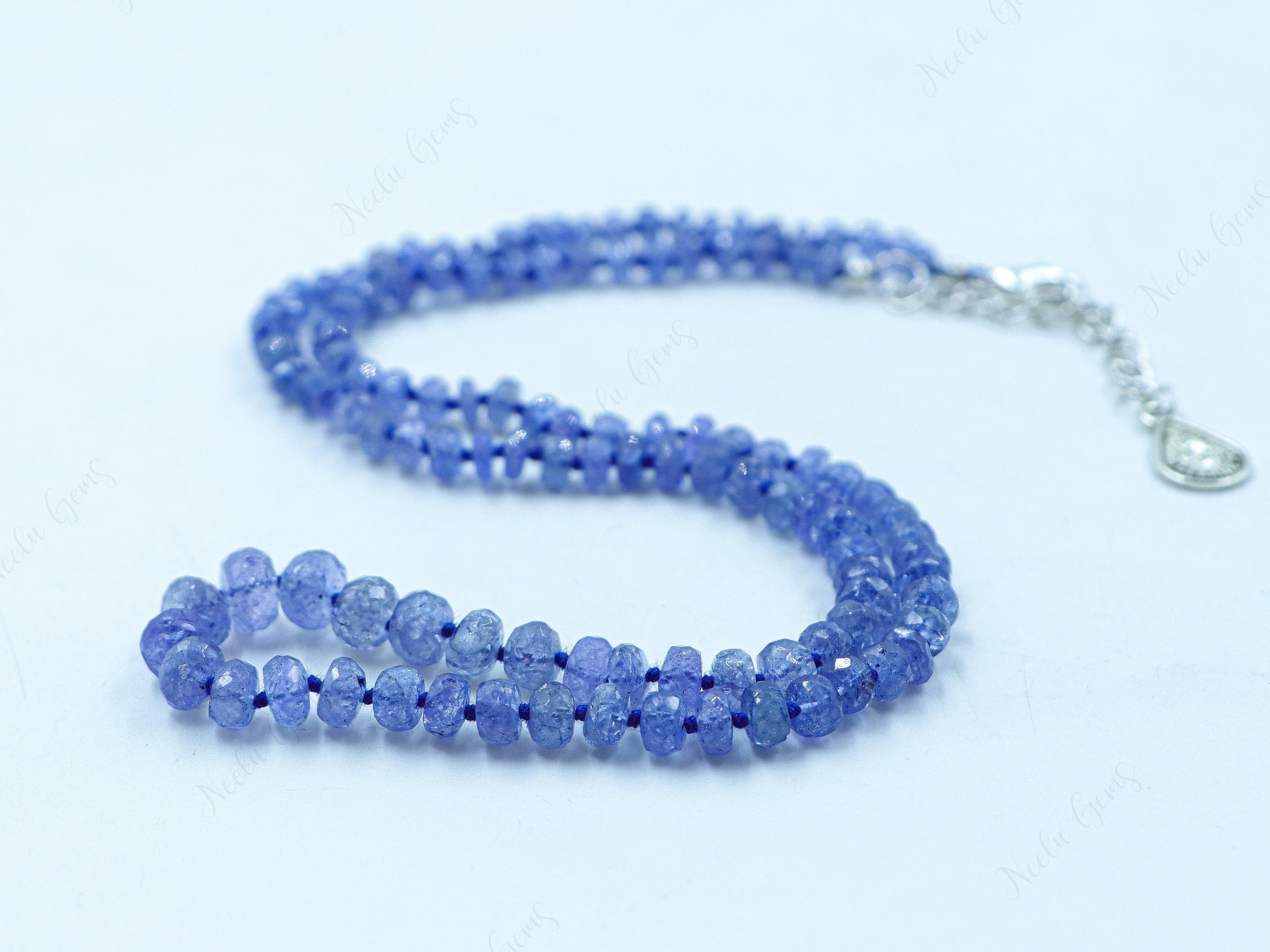 Blue Tanzanite Necklace Hand Knotted Gemstone Beads, Natural Violet Blue Tanzanite Jewelry, December Birthstone, Luxury Boho Gift For Her
