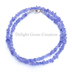 Tanzanite Chip Beaded Necklace, Women's Nugget Necklace 18 Inches Tanzanite Chip Beaded Necklace, Women's Nugget Necklace 18 Inches