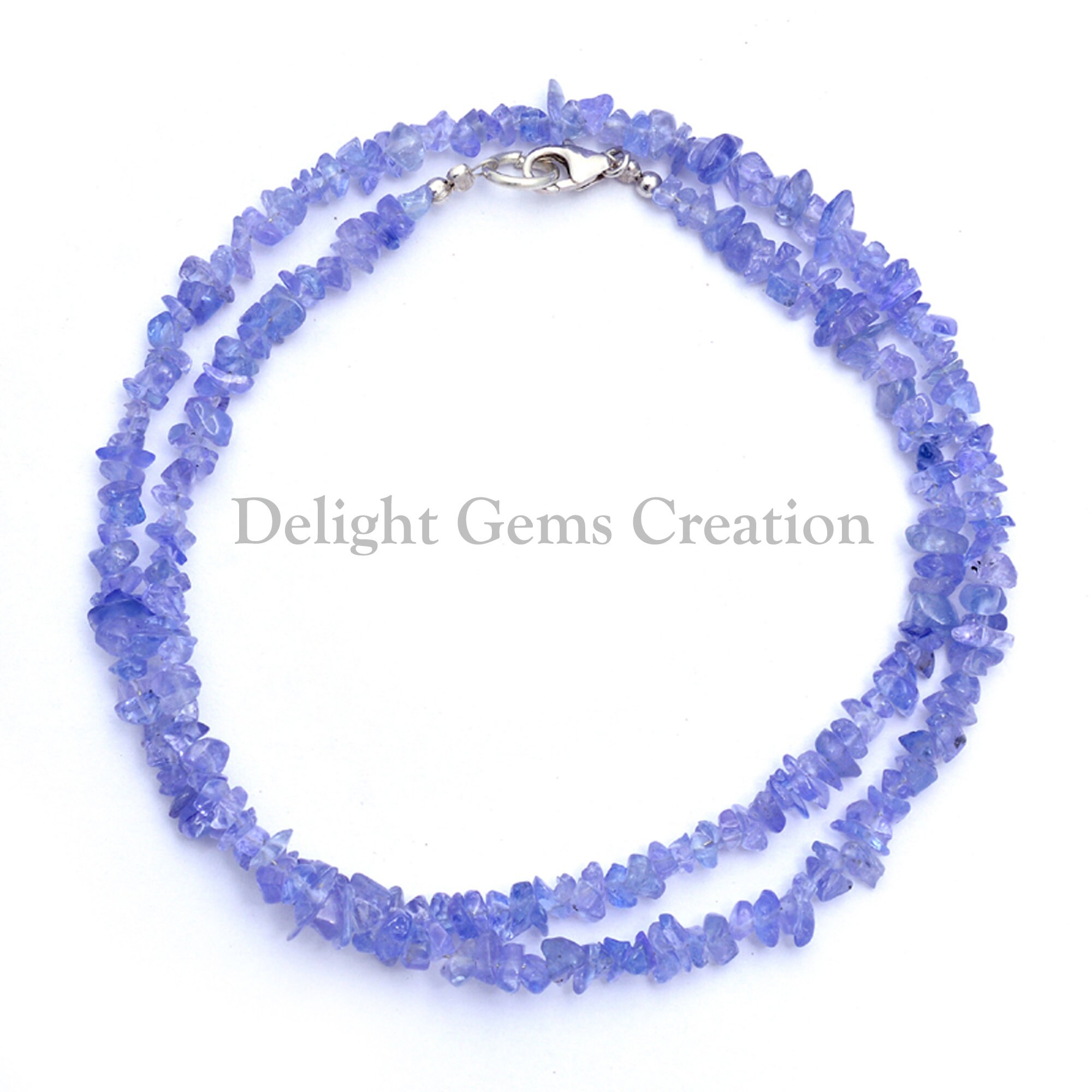 Tanzanite Chip Beaded Necklace, Women's Nugget Necklace 18 Inches