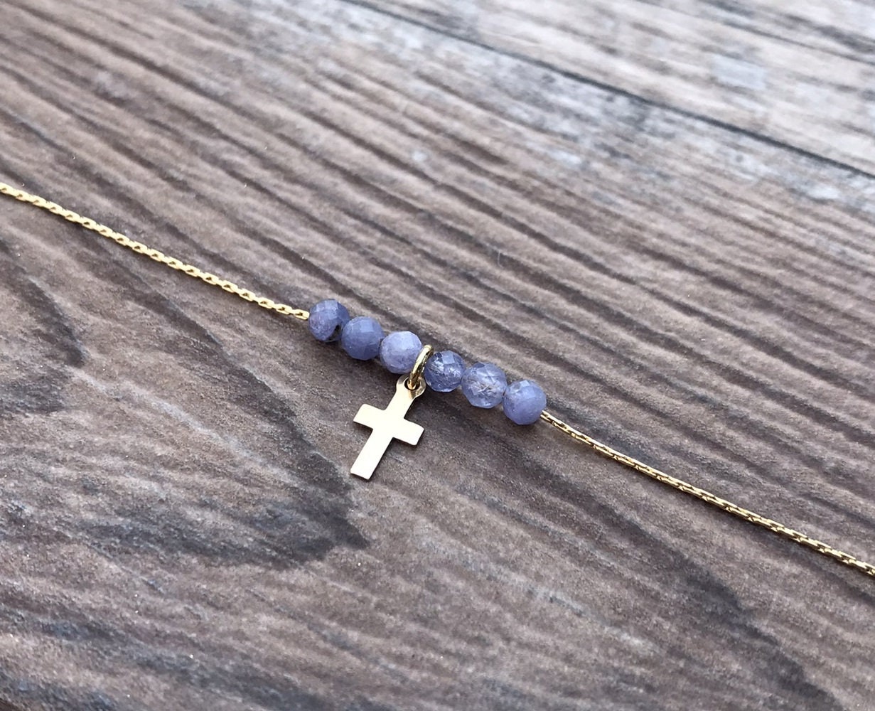 Dainty Cross Necklace Featuring Tanzanite - Ideal Gift For Her