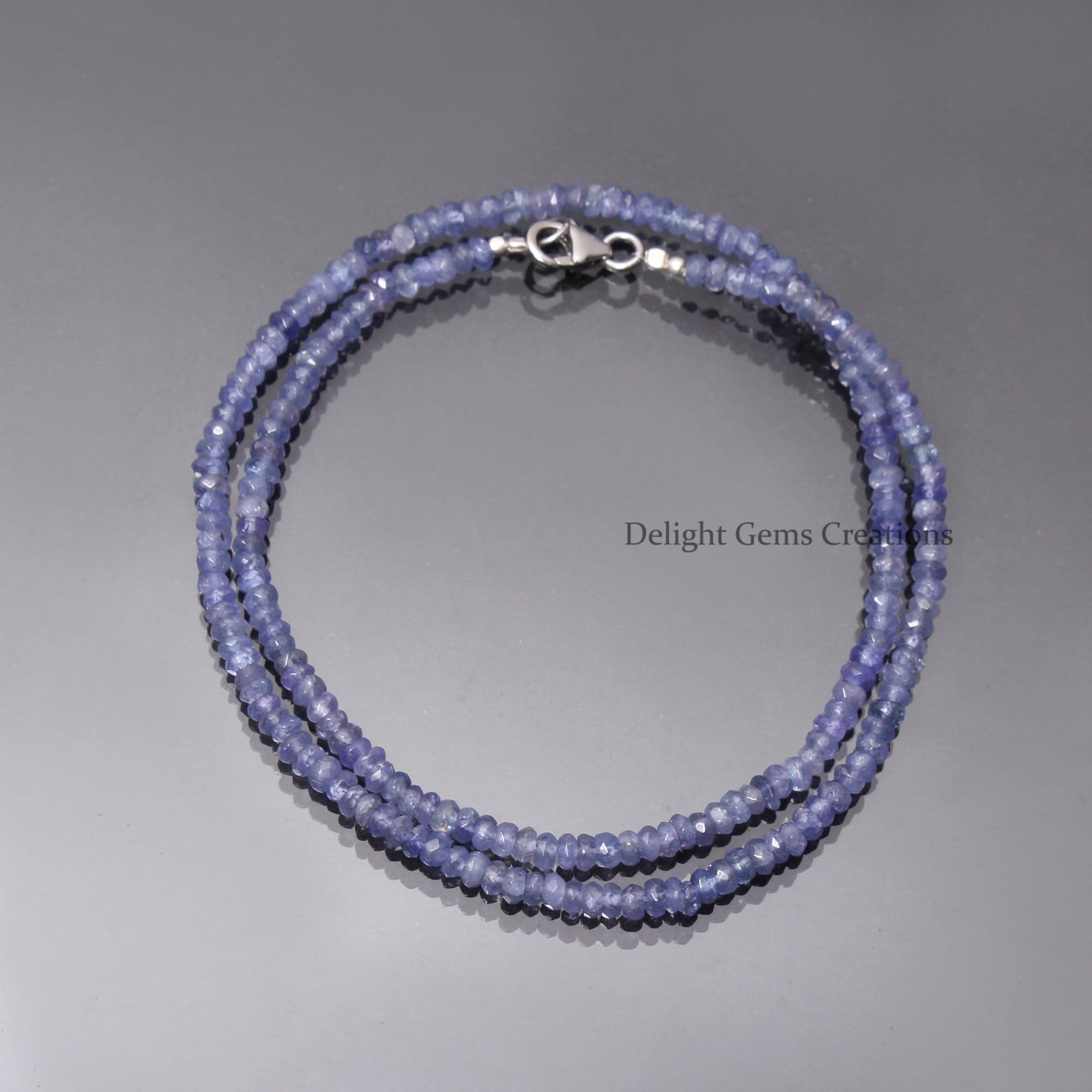 Faceted Tanzanite Rondelle Beaded Necklace, 18 Inch