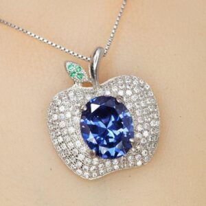 Gemstone Apple Blue Tanzanite Necklace 18kgp @ Sterling Silver December Birthstone 3 Ct Lab Created Tanzanite Jewelry - Apple Necklace #837 Gemstone Apple Blue Tanzanite Necklace 18kgp @ Sterling Silver December Birthstone 3 Ct Lab Created Tanzanite Jewelry - Apple Necklace #837