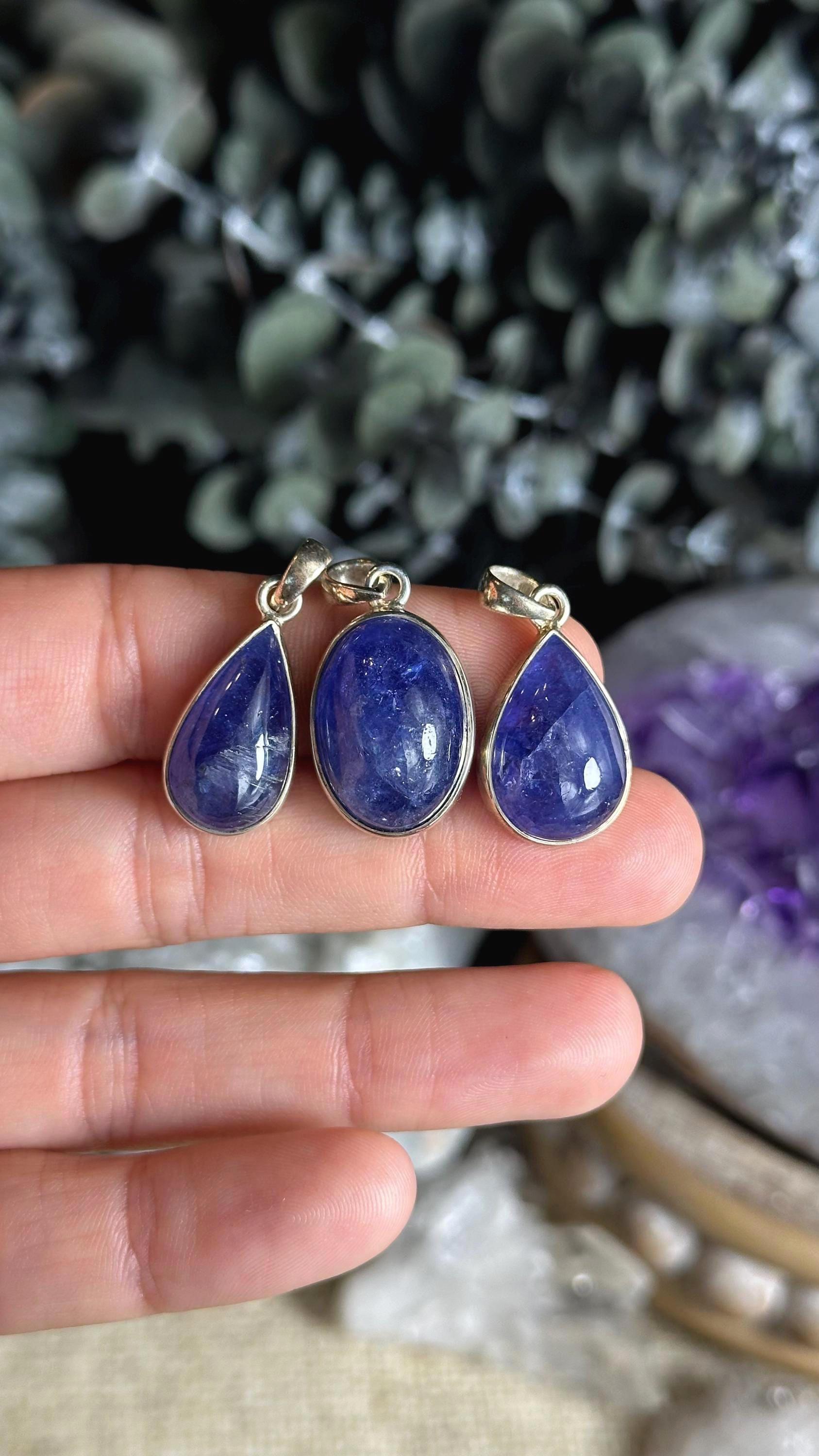 Genuine Tanzanite Sterling Silver Necklace: Oval, Teardrop