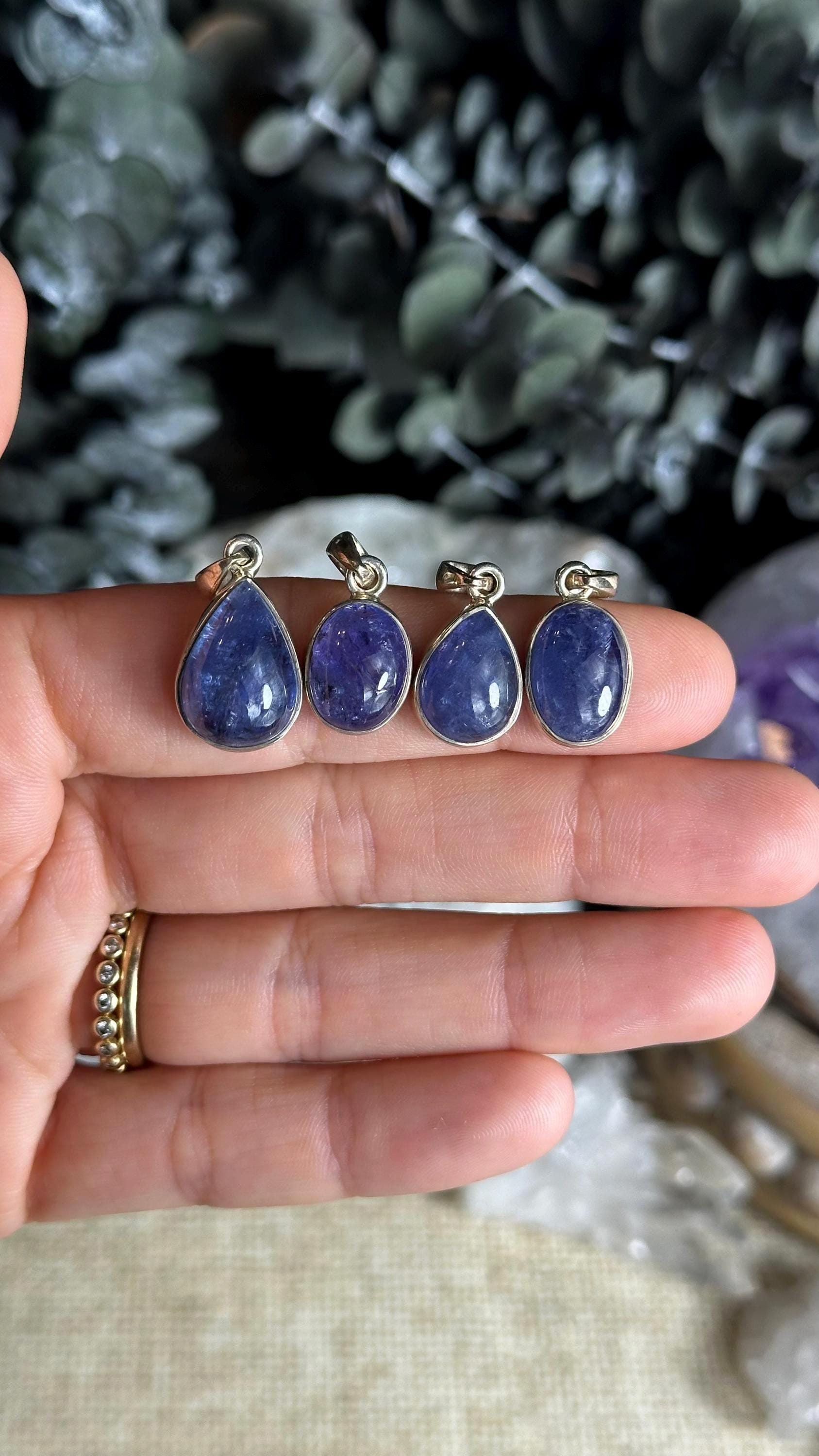 Genuine Tanzanite Sterling Silver Necklace: Oval, Teardrop