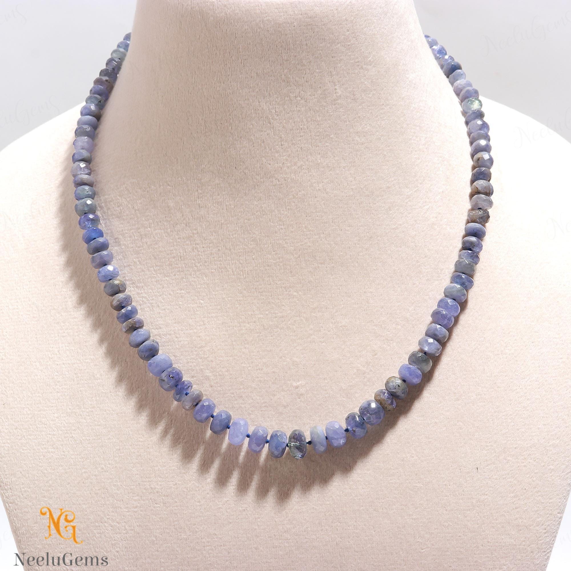 Hand Knotted Blue Tanzanite Necklace, Natural Faceted Gemstone Beads, Blue Violet Healing Crystal, December Birthstone Gift, Luxe Choker