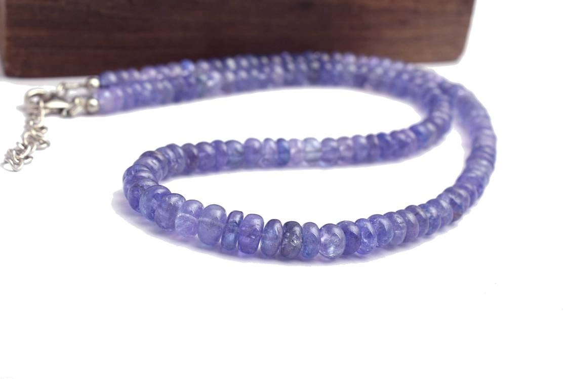Natural Tanzanite Necklace 925 Silver, Genuine Tanzanite Beaded Necklace, Raw Blue Gemstone Jewelry, Dainty Silver Necklace, Gift For Her
