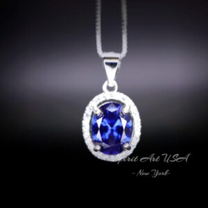 Oval Tanzanite Necklace - 2.5 Ct 18k @ Sterling Silver - Halo Blue Gemstone Gemstone - December Birthstone - Lab Energic Tanzanite #325 Oval Tanzanite Necklace - 2.5 Ct 18k @ Sterling Silver - Halo Blue Gemstone Gemstone - December Birthstone - Lab Energic Tanzanite #325